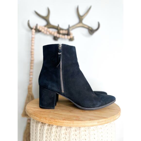 Michael Kors Dawson Black Suede Ankle Boots Size 11 Minimalist Glam - Picture 1 of 15